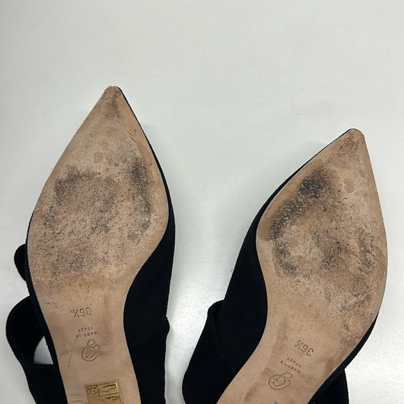 M Gemi Lasso Suede Pointed Toe Tie Bow Heeled Open Back Mules Shoes Black US 6.5 - Picture 10 of 11